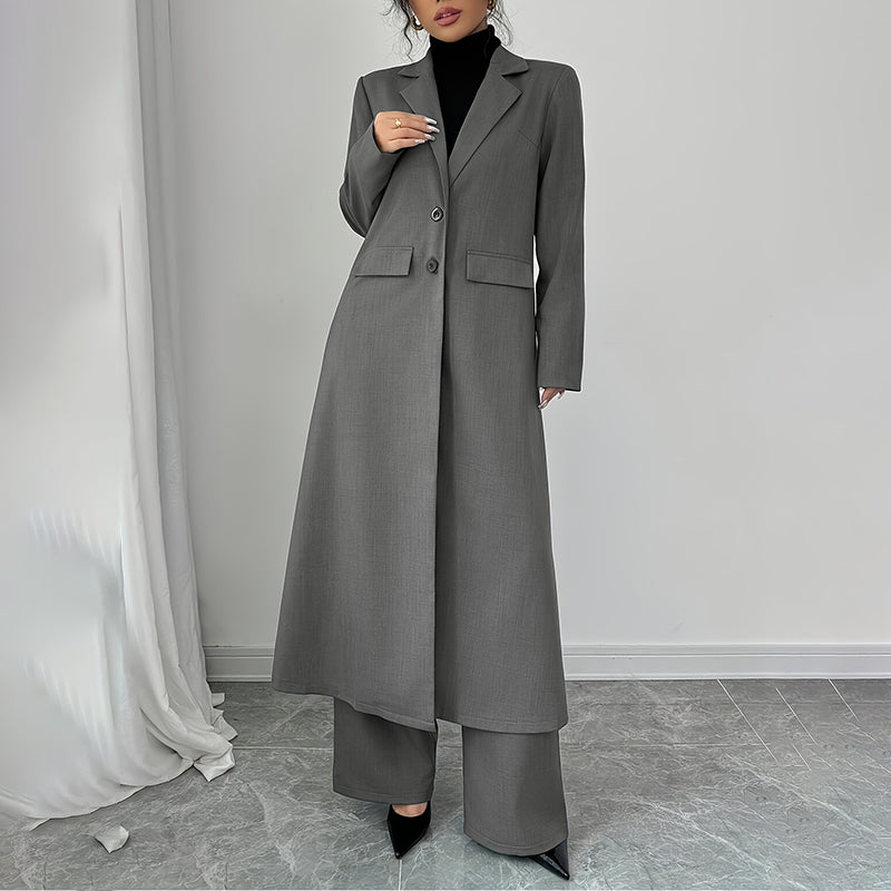 Women's Gray 2-Piece Suit Set - Blazer & Straight Leg Pants
