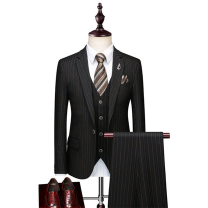 Striped three-piece business suit