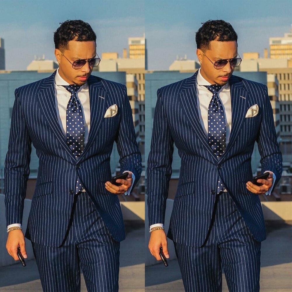 Striped three-piece business suit