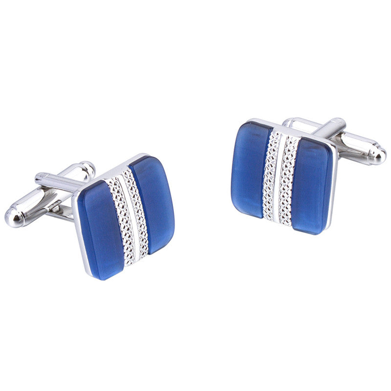 Metal Inlaid Blue Opal French Cufflinks