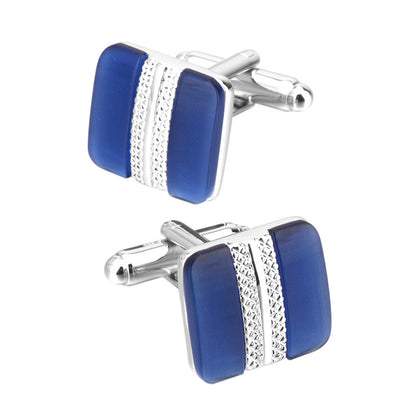 Metal Inlaid Blue Opal French Cufflinks