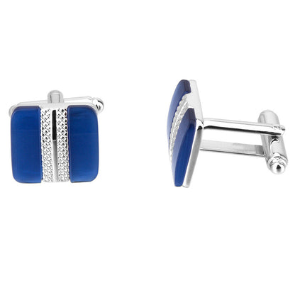 Metal Inlaid Blue Opal French Cufflinks