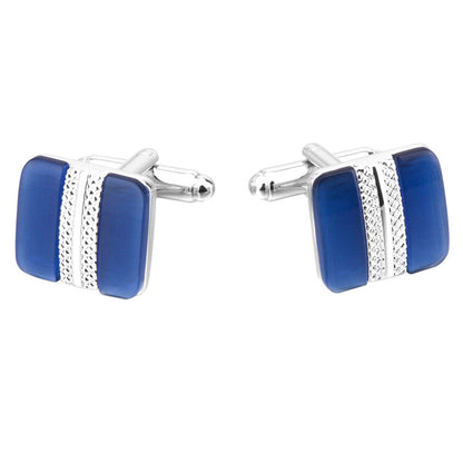 Metal Inlaid Blue Opal French Cufflinks