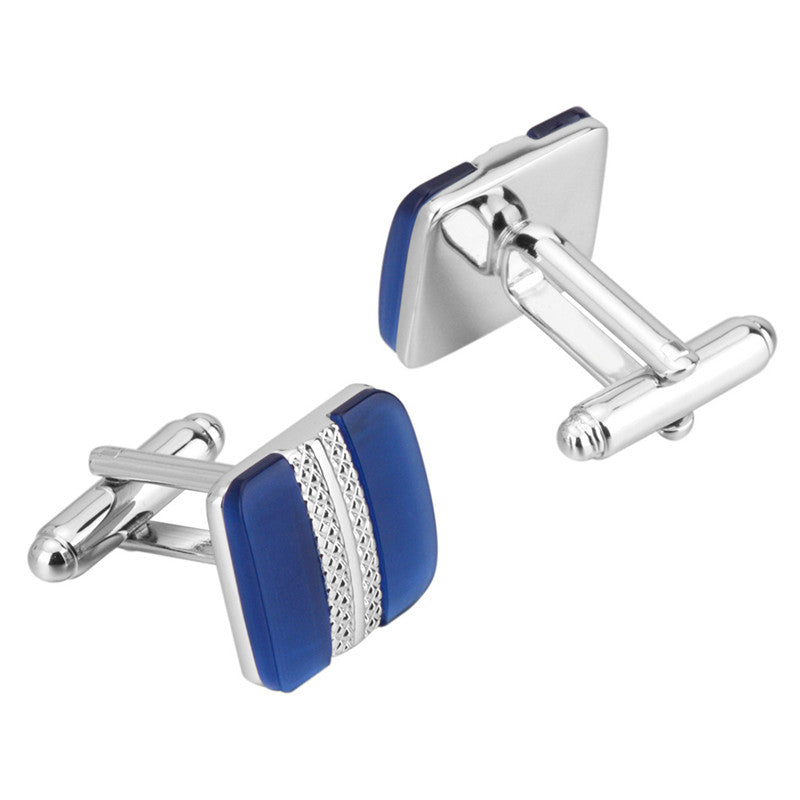 Metal Inlaid Blue Opal French Cufflinks