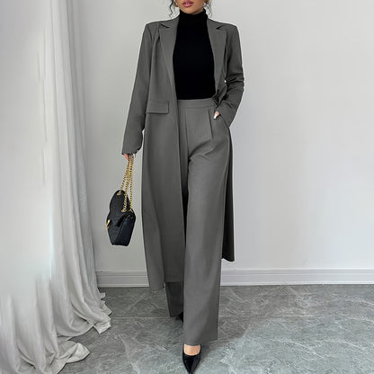 Women's Gray 2-Piece Suit Set - Blazer & Straight Leg Pants