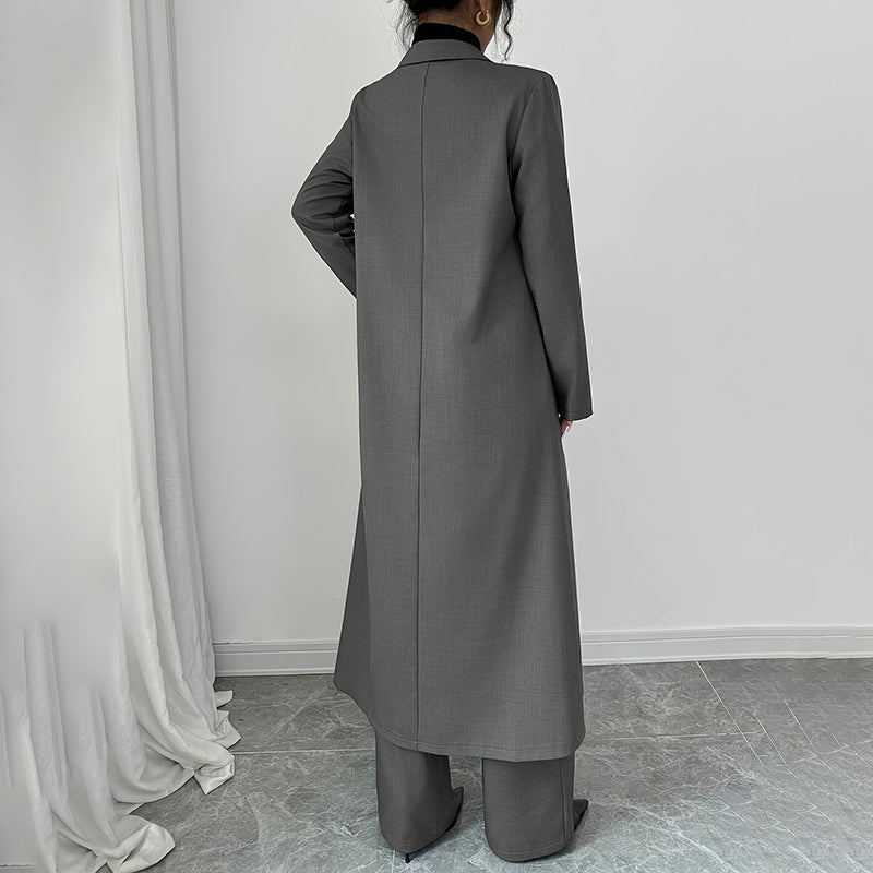 Women's Gray 2-Piece Suit Set - Blazer & Straight Leg Pants