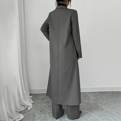 Women's Gray 2-Piece Suit Set - Blazer & Straight Leg Pants