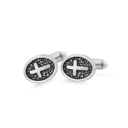 Silver Stainless Steel Oval Cross Cufflinks For Men