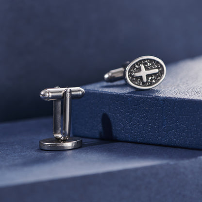 Silver Stainless Steel Oval Cross Cufflinks For Men