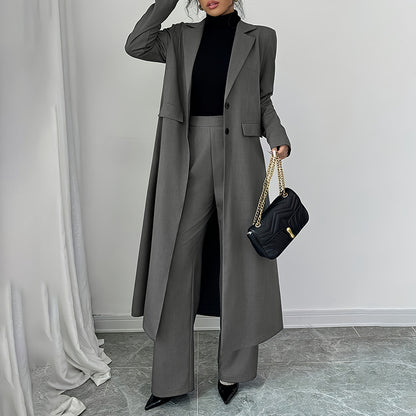 Women's Gray 2-Piece Suit Set - Blazer & Straight Leg Pants